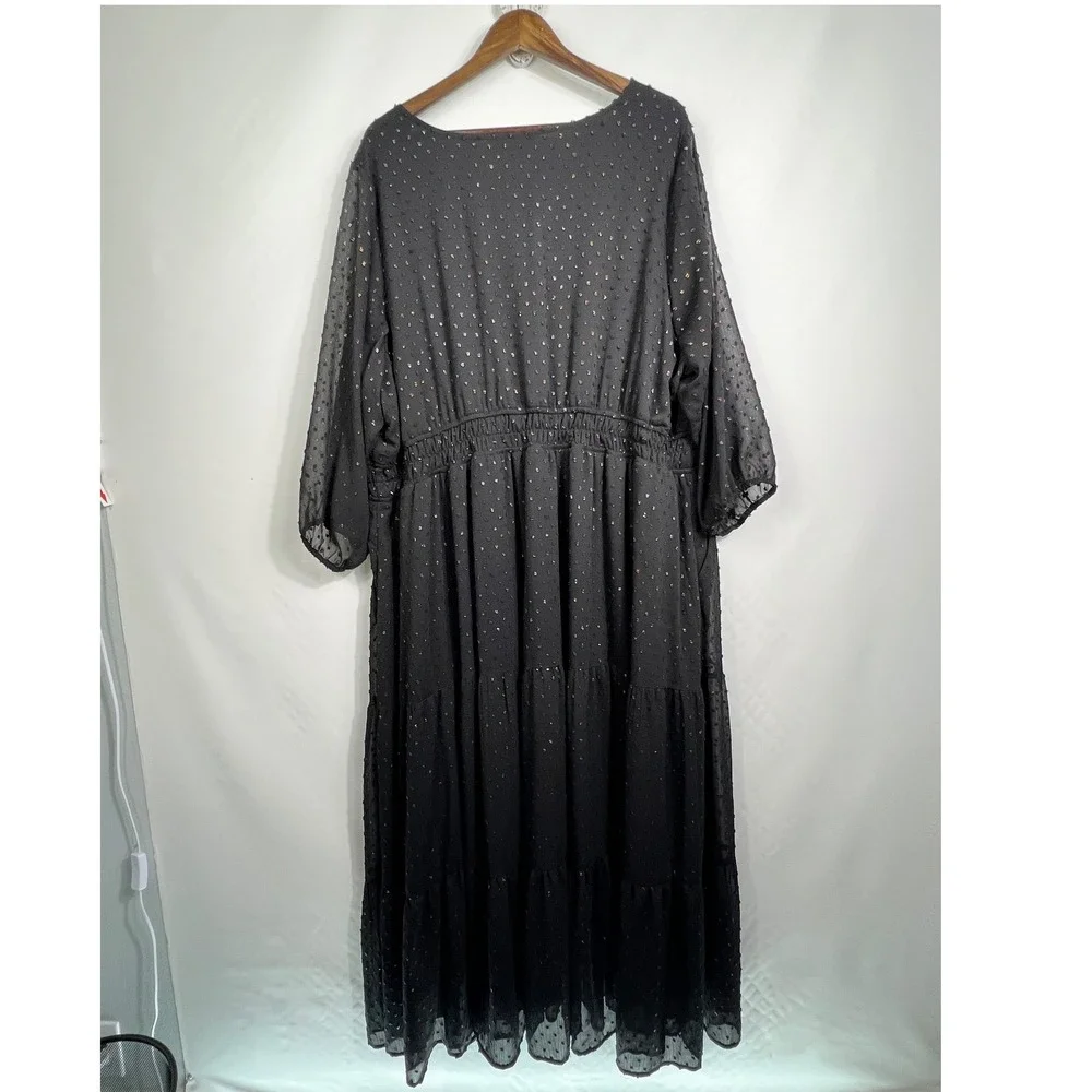 Torrid Womens Black Metallic Clip Dot Smocked Waist Tiered Dress Plus Size 4 - Picture 12 of 13